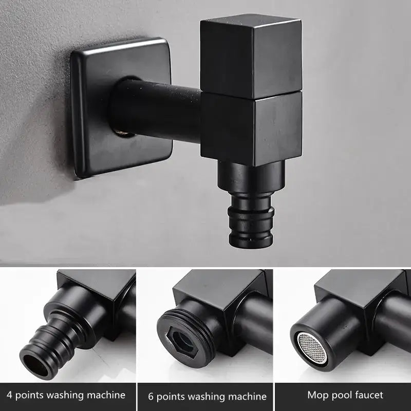 Modern square black wall mount washing machine tap garden faucet