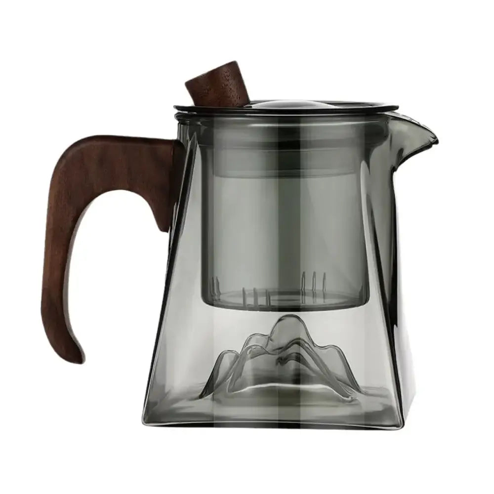 Modern square glass tea pot with wooden handle and mountain infuser kitchen
