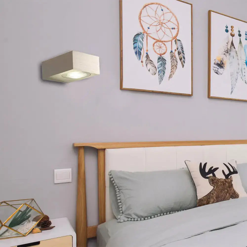 Modern square led wall light black & silver bedroom sconce