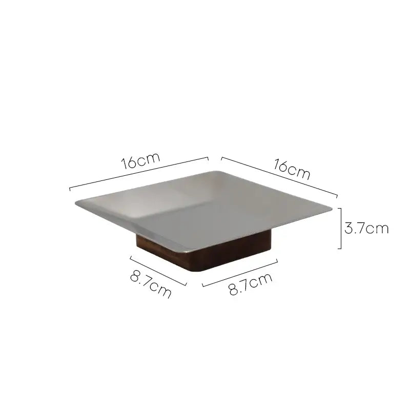 Modern square metallic and dark wood fruit bowl tray living room