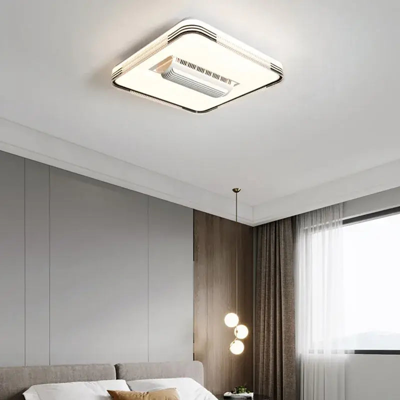 Modern square white & chrome led ceiling fan light bedroom ventilator