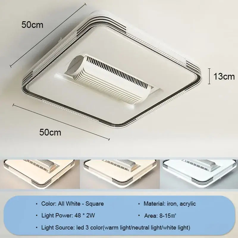 Modern square white & chrome led ceiling fan light bedroom ventilator