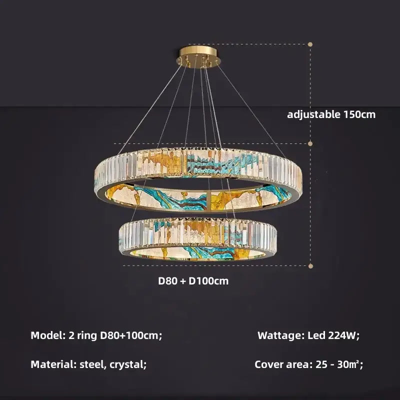 Modern stained glass circle steel led pendant chandelier living room
