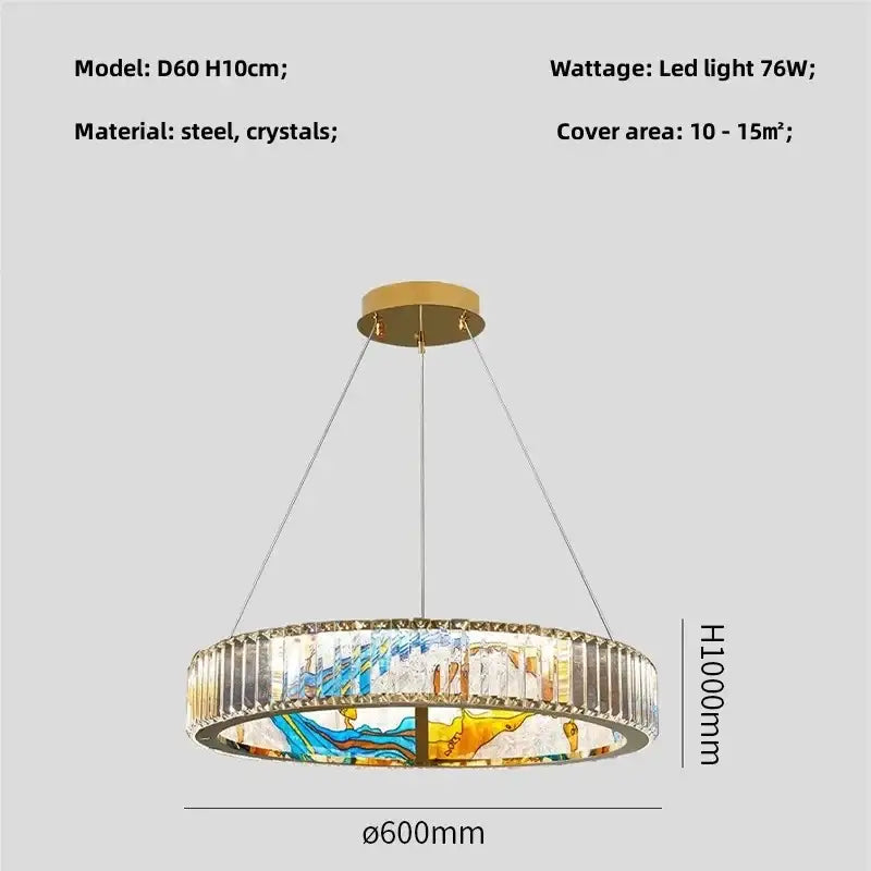 Modern stained glass circle steel led pendant chandelier living room