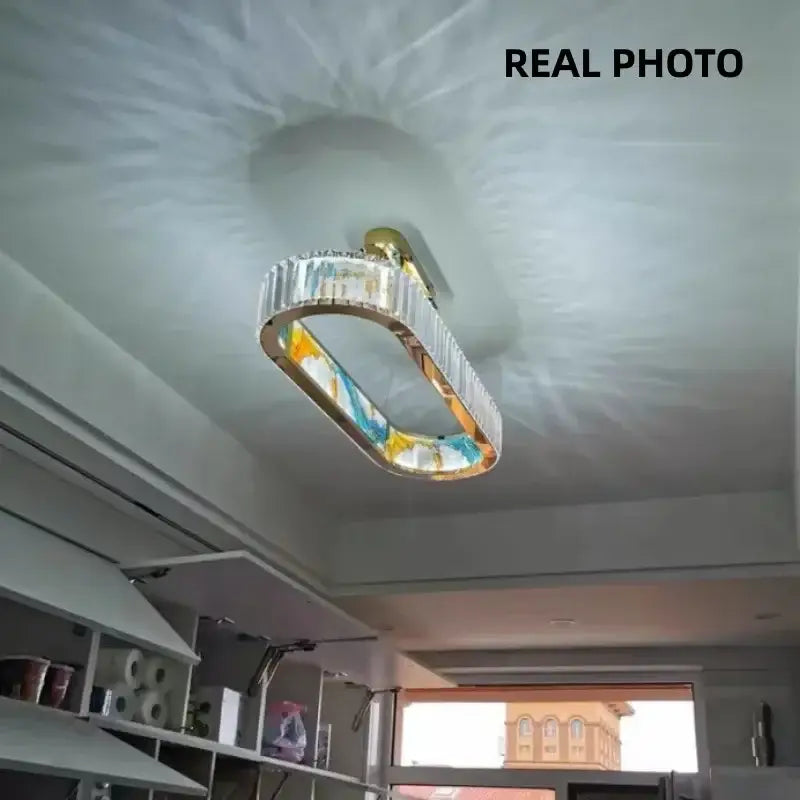 Modern stained glass circle steel led pendant chandelier living room