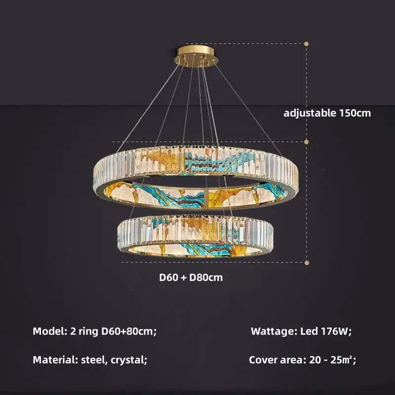 Modern stained glass circle steel led pendant chandelier living room