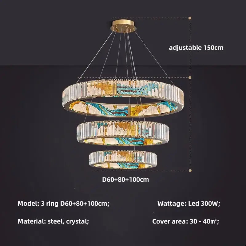 Modern stained glass circle steel led pendant chandelier living room