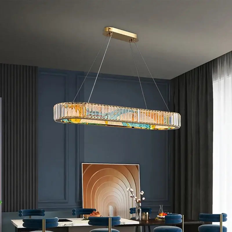 Modern stained glass circle steel led pendant chandelier living room