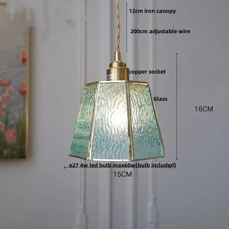 Modern teal & amber copper glass led pendant lamp dining room