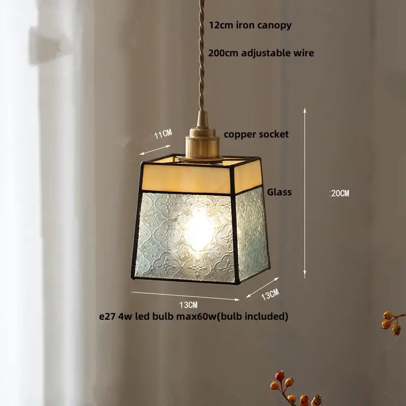 Modern teal & amber copper glass led pendant lamp dining room