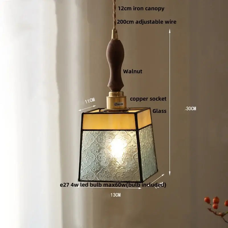 Modern teal & amber copper glass led pendant lamp dining room