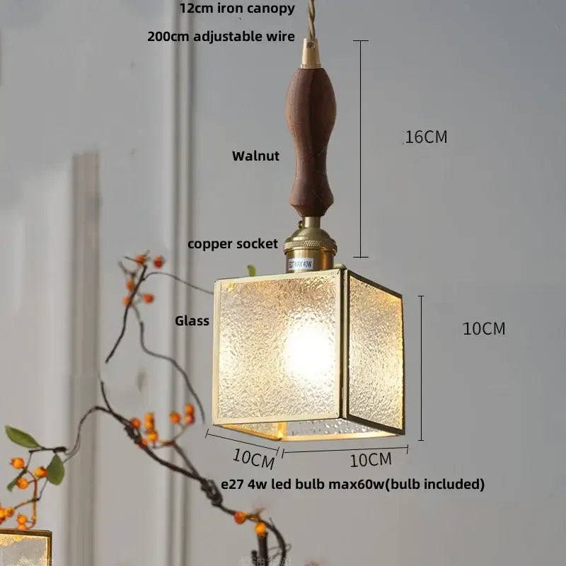 Modern teal & amber copper glass led pendant lamp dining room