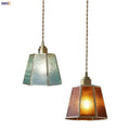 Modern teal & amber copper glass led pendant lamp dining room