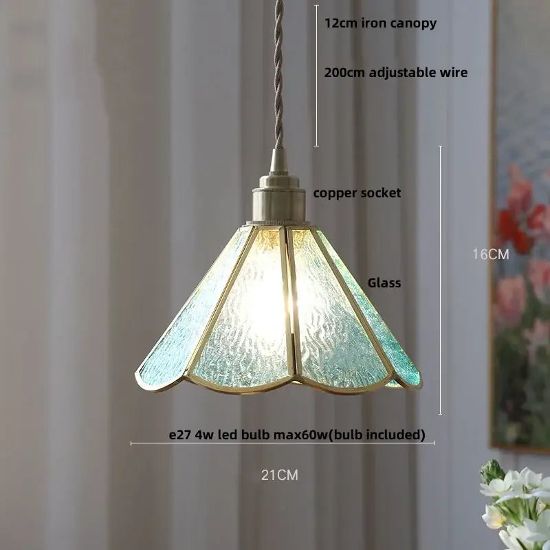Modern teal & amber copper glass led pendant lamp dining room