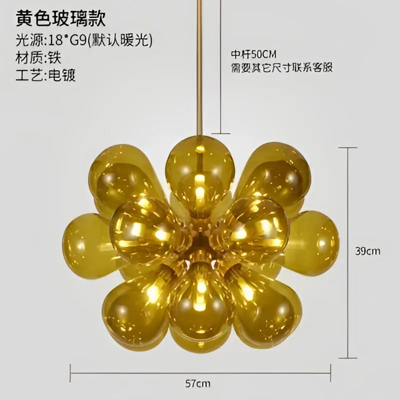 Modern teal and gold glass bubble hanging pendant light dining room