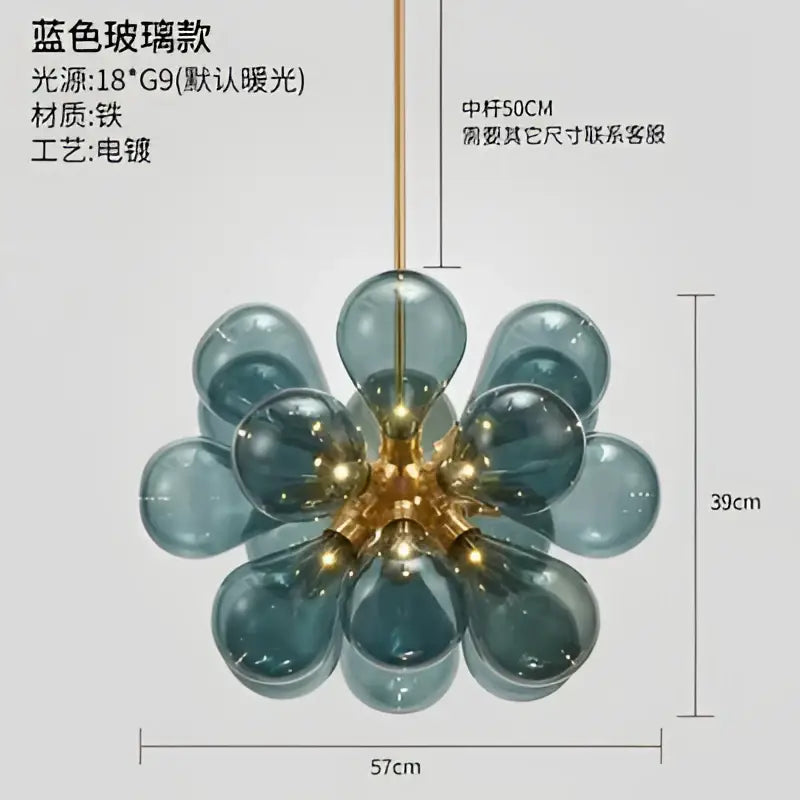 Modern teal and gold glass bubble hanging pendant light dining room