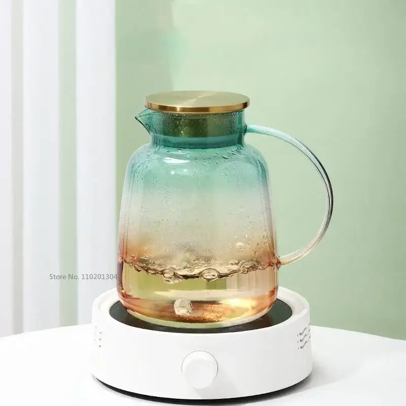 Modern teal and gold glass teapot set kitchen infused water jug