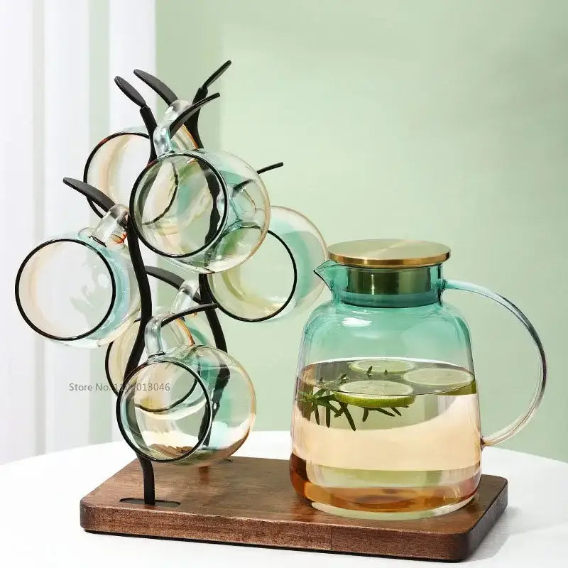 Modern teal and gold glass teapot set kitchen infused water jug