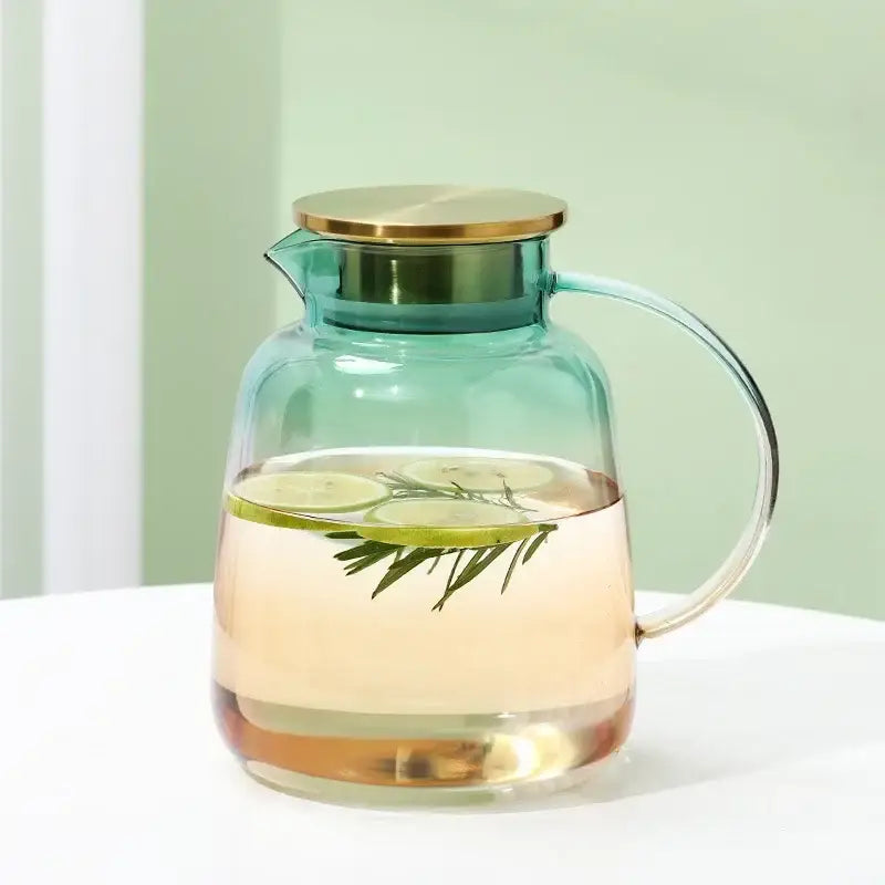 Modern teal and gold glass teapot set kitchen infused water jug