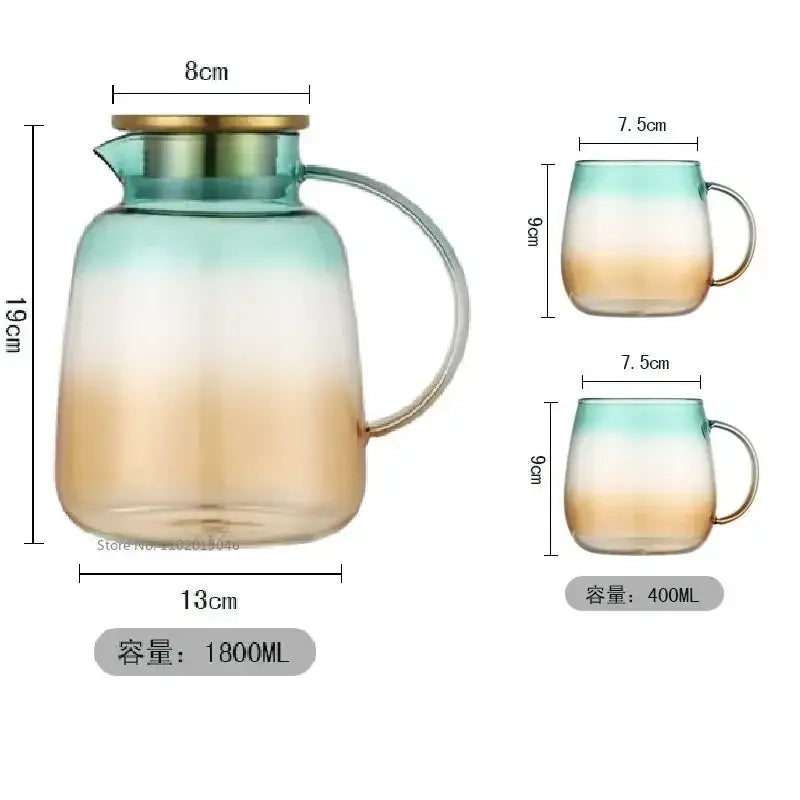 Modern teal and gold glass teapot set kitchen infused water jug