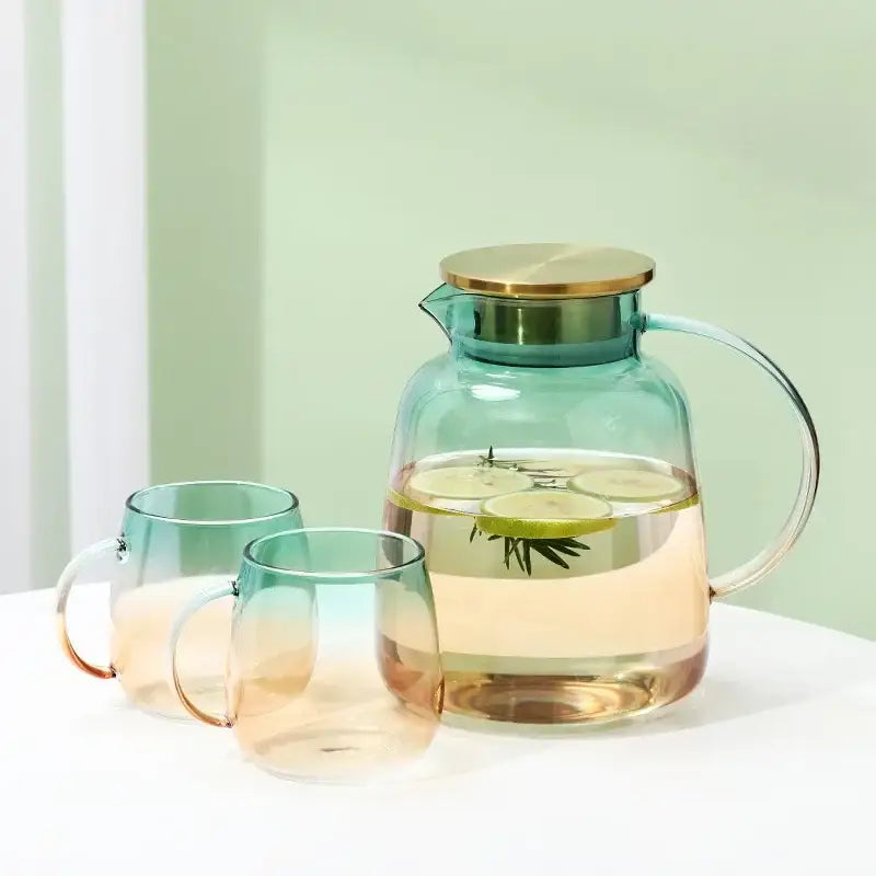 Modern teal and gold glass teapot set kitchen infused water jug