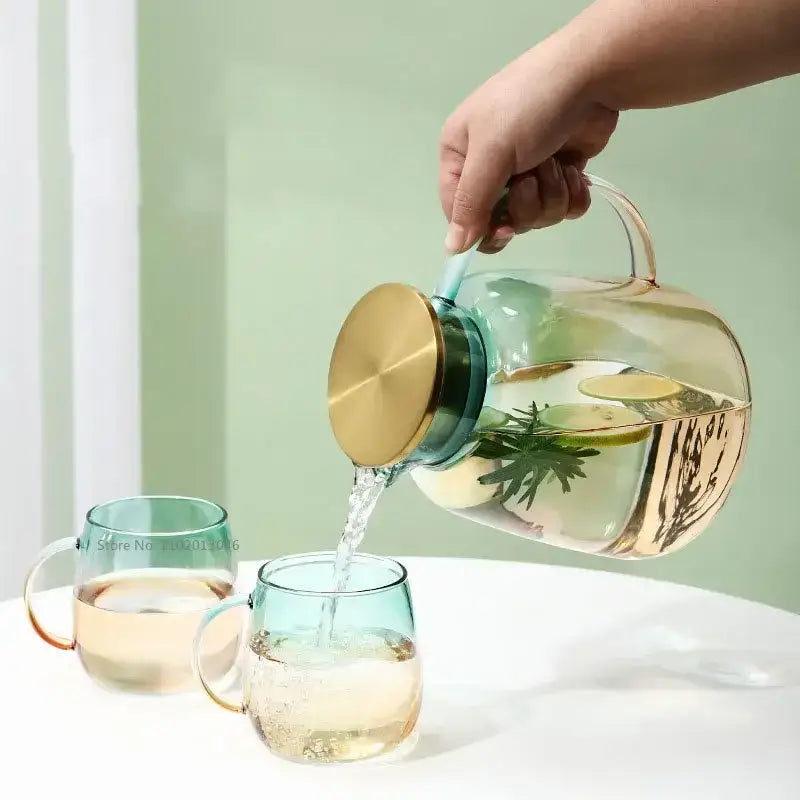 Modern teal and gold glass teapot set kitchen infused water jug