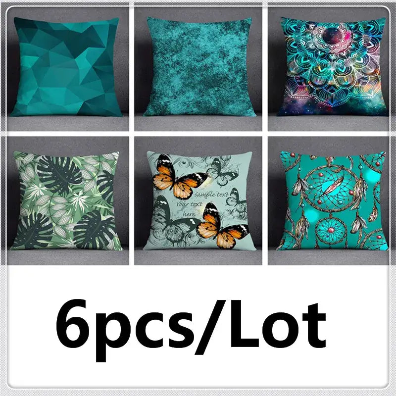 Modern teal cosmic leaves flower pillowcase set bedroom decor
