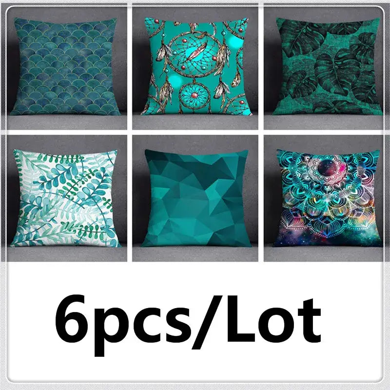 Modern teal cosmic leaves flower pillowcase set bedroom decor