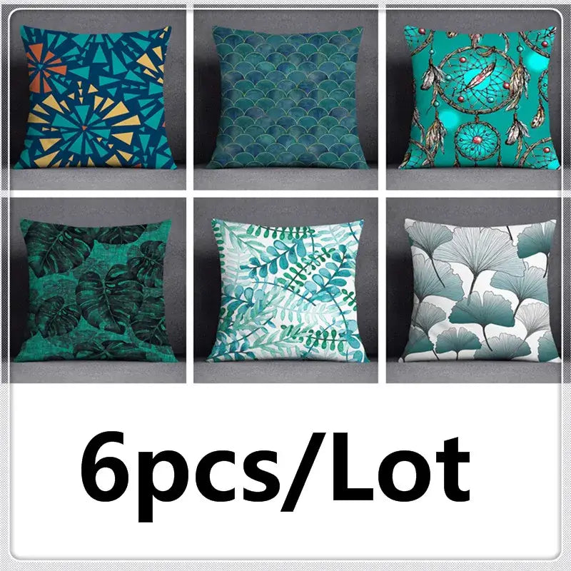 Modern teal cosmic leaves flower pillowcase set bedroom decor
