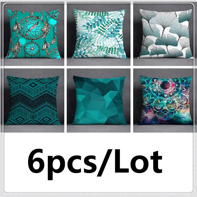Modern teal cosmic leaves flower pillowcase set bedroom decor