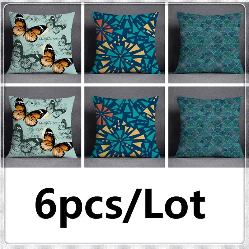 Modern teal cosmic leaves flower pillowcase set bedroom decor