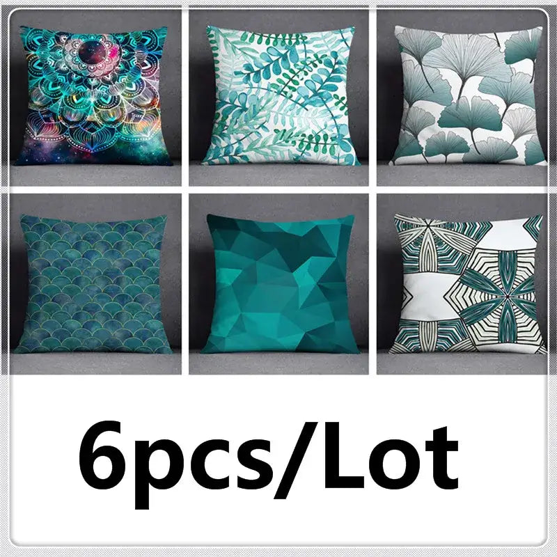 Modern teal cosmic leaves flower pillowcase set bedroom decor