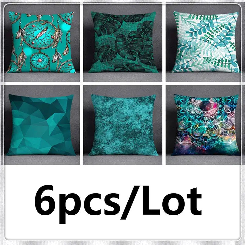 Modern teal cosmic leaves flower pillowcase set bedroom decor