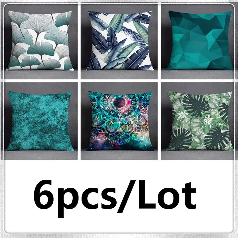 Modern teal cosmic leaves flower pillowcase set bedroom decor
