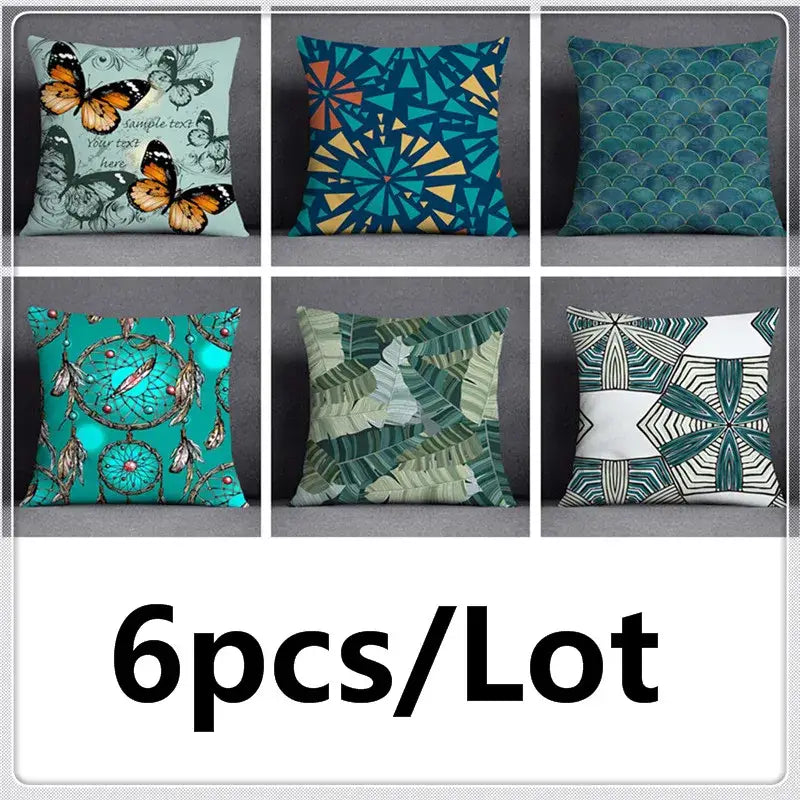 Modern teal cosmic leaves flower pillowcase set bedroom decor