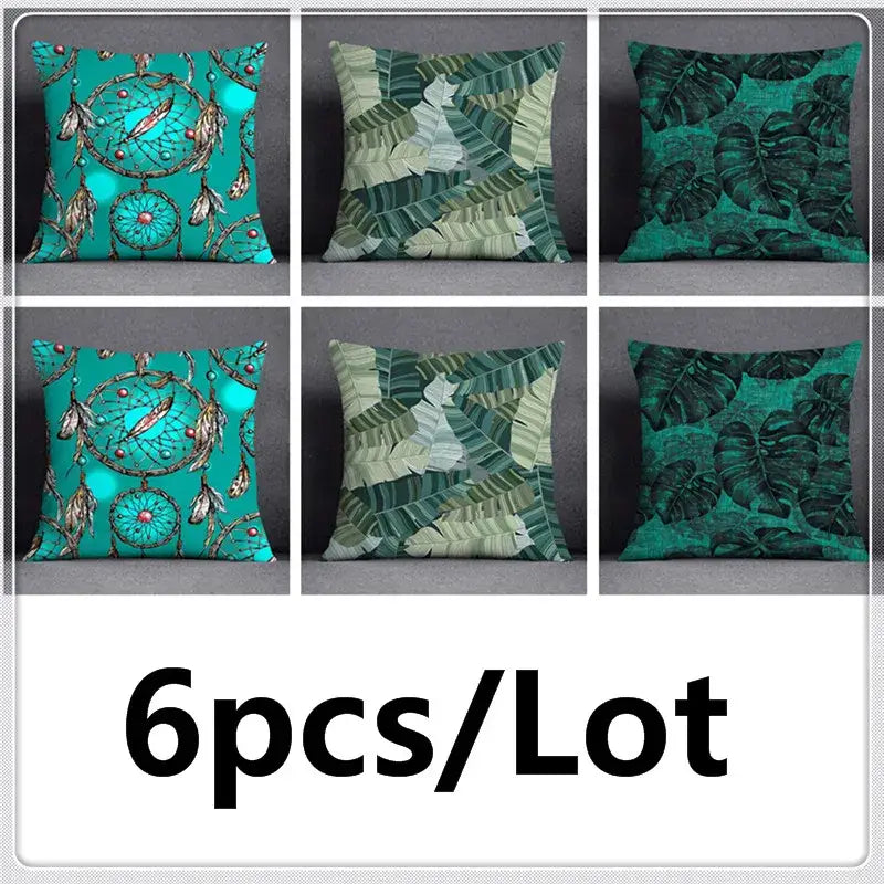 Modern teal cosmic leaves flower pillowcase set bedroom decor