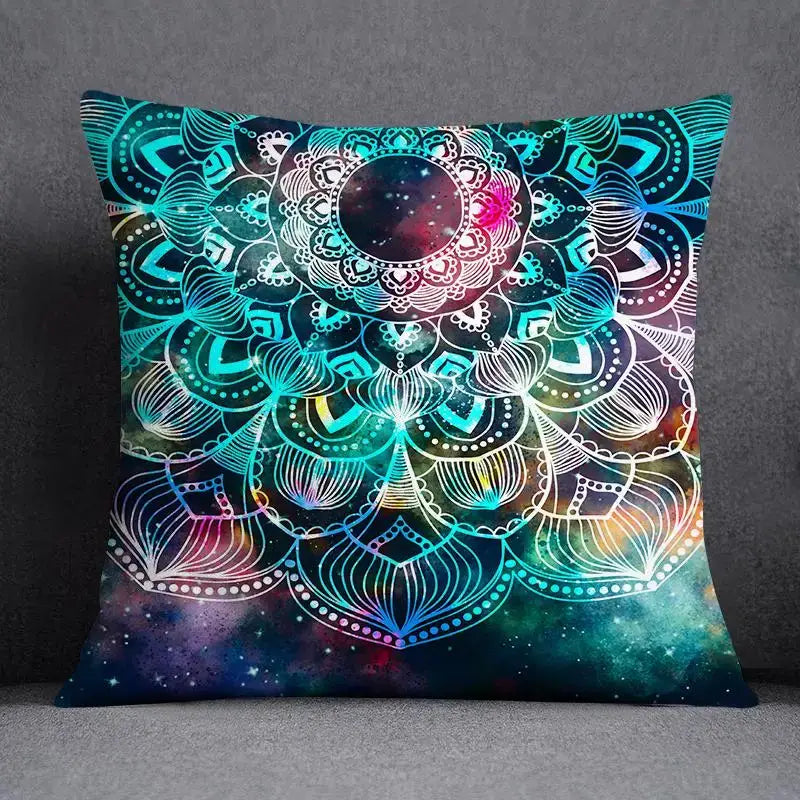Modern teal cosmic leaves flower pillowcase set bedroom decor