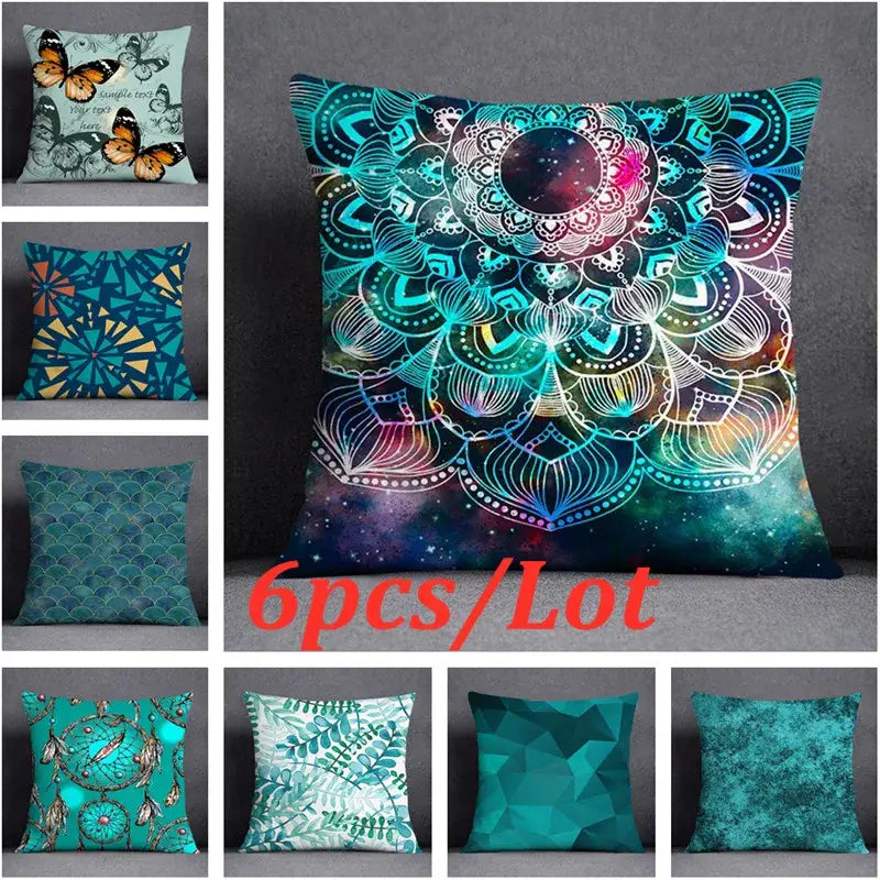 Modern teal cosmic leaves flower pillowcase set bedroom decor