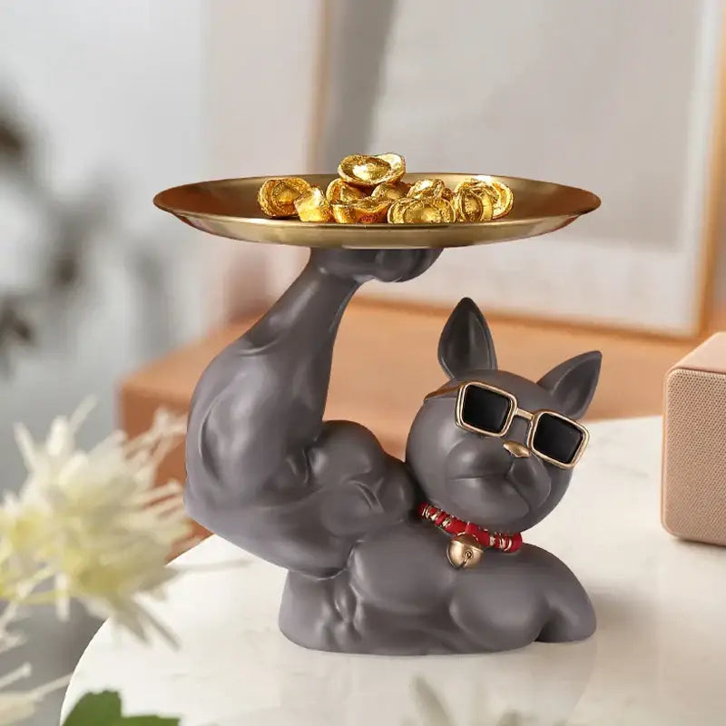 Modern teal decorbites bulldog tray living room sculpture