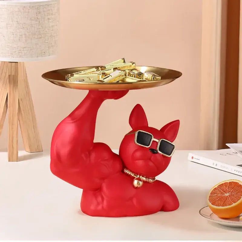 Modern teal decorbites bulldog tray living room sculpture