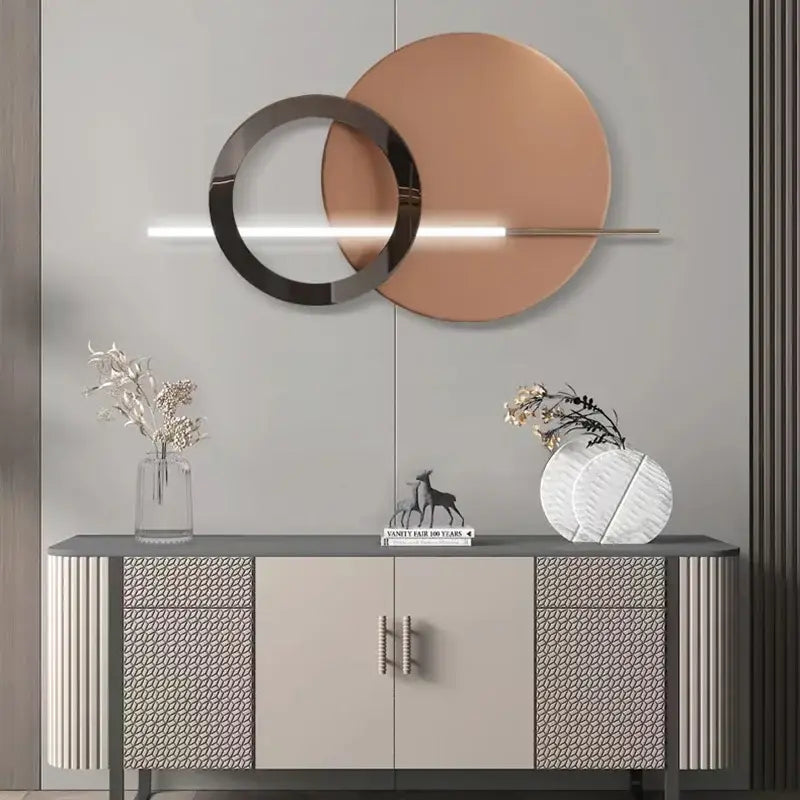 Modern teal & gold led wall sconce bedroom circular wall art