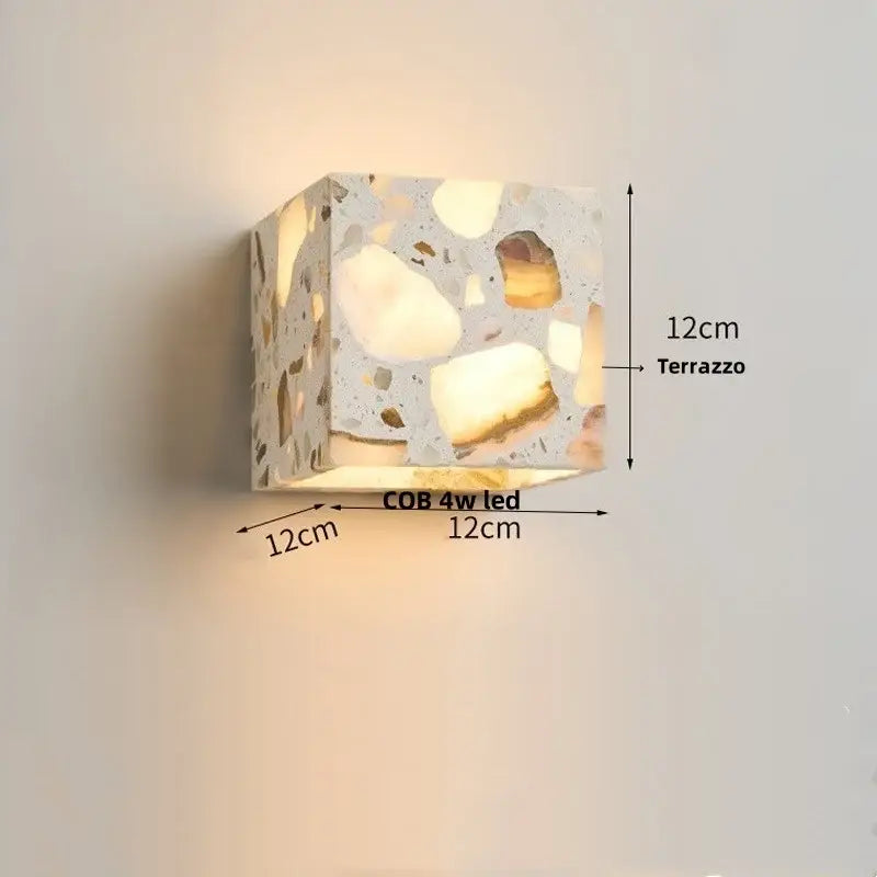 Modern terrazzo cube led wall light fixture bedroom sconce