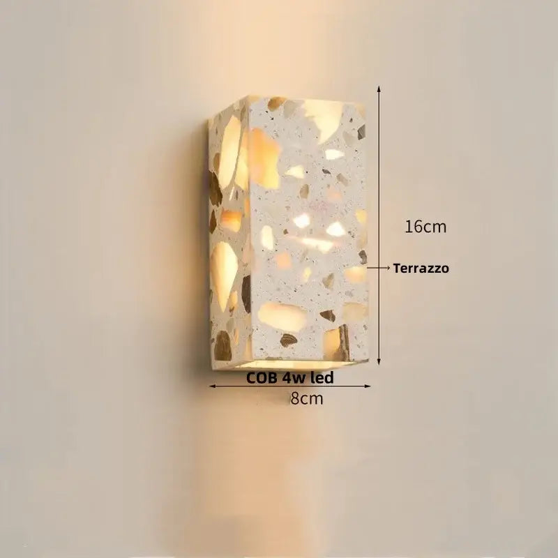 Modern terrazzo cube led wall light fixture bedroom sconce
