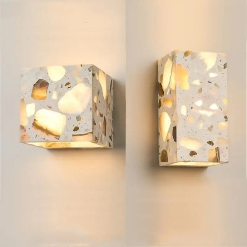Modern terrazzo cube led wall light fixture bedroom sconce