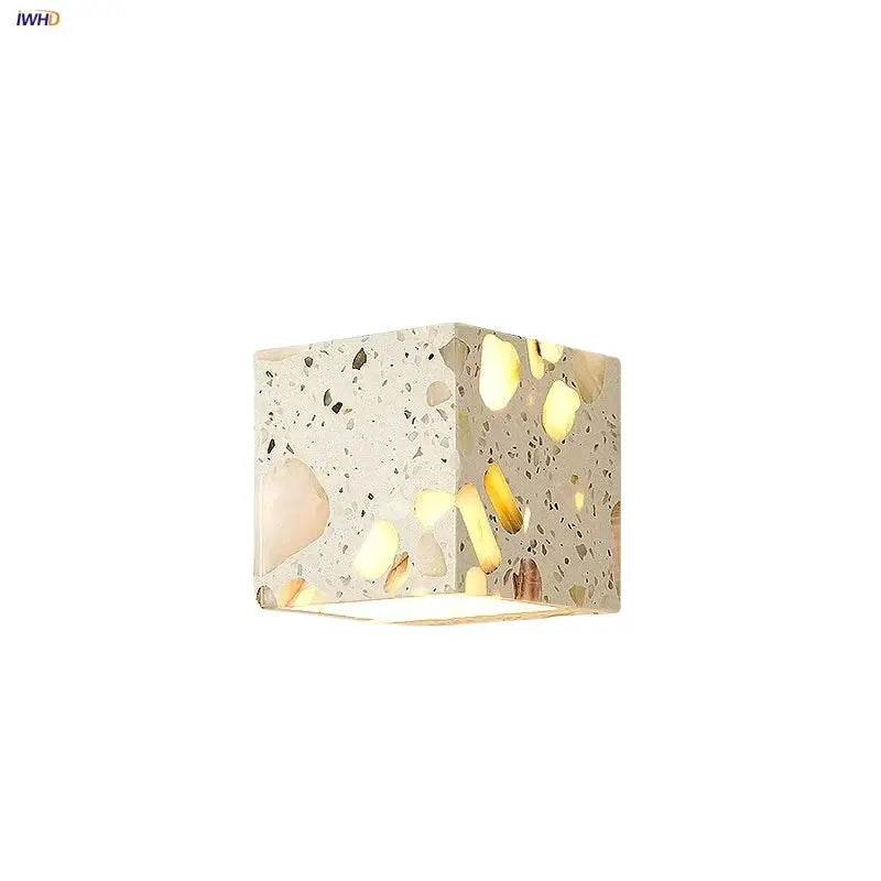 Modern terrazzo cube led wall light fixture bedroom sconce