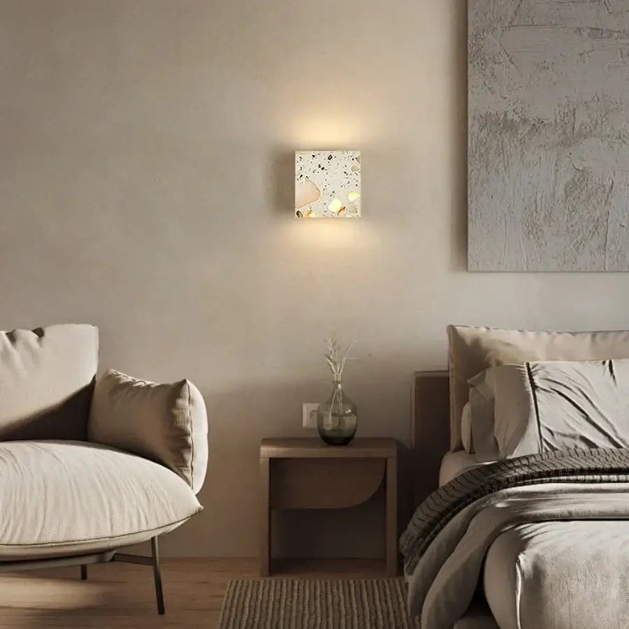 Modern terrazzo cube led wall light fixture bedroom sconce