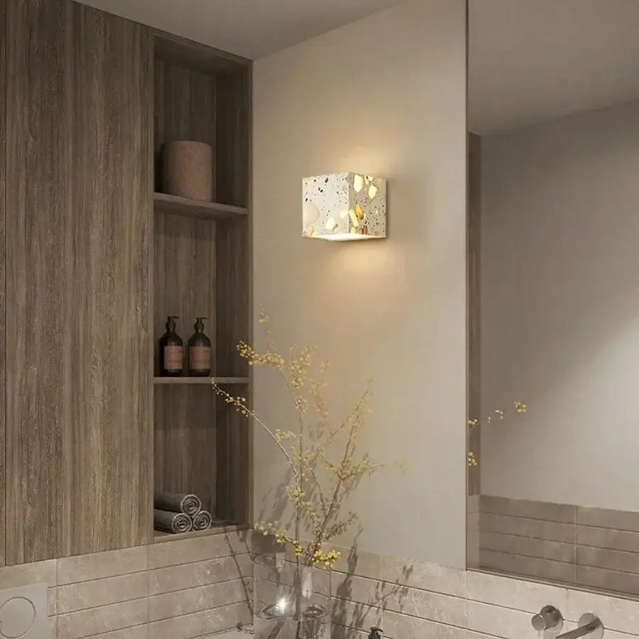 Modern terrazzo cube led wall light fixture bedroom sconce
