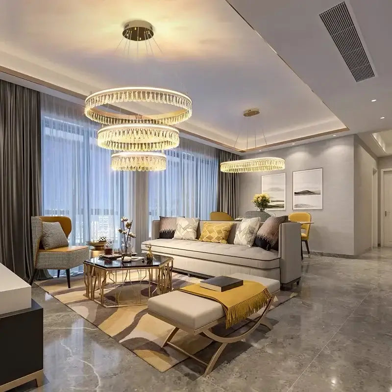 Modern three tier gold crystal led chandelier dining room light