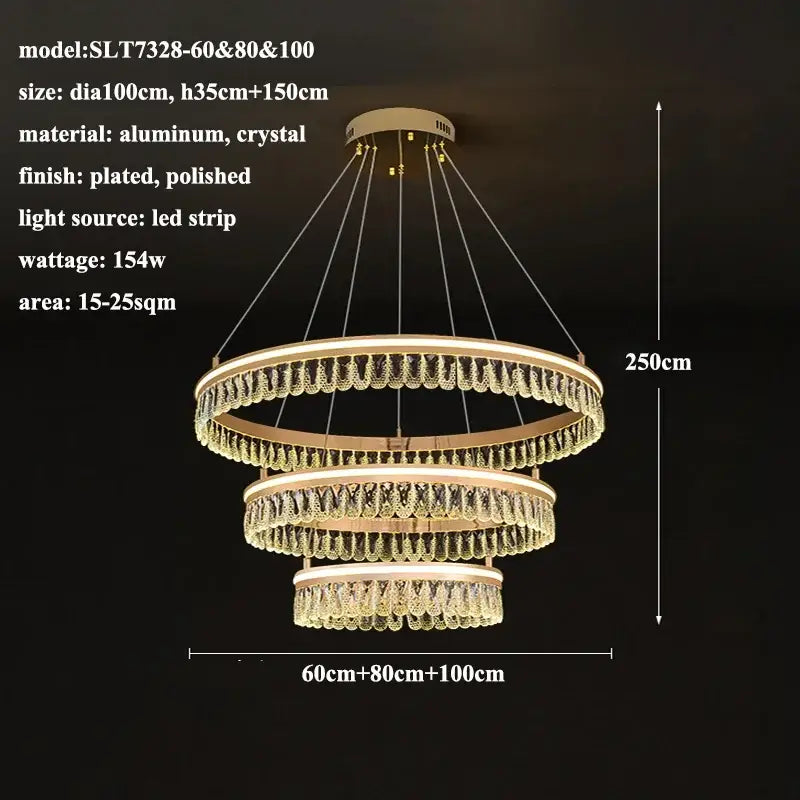 Modern three tier gold crystal led chandelier dining room light