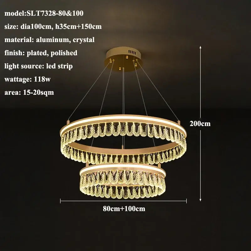 Modern three tier gold crystal led chandelier dining room light
